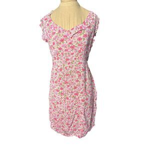 Olian M Feminine Pink Floral Pretty Cottagecore Sleeveless Dress Size Medium
